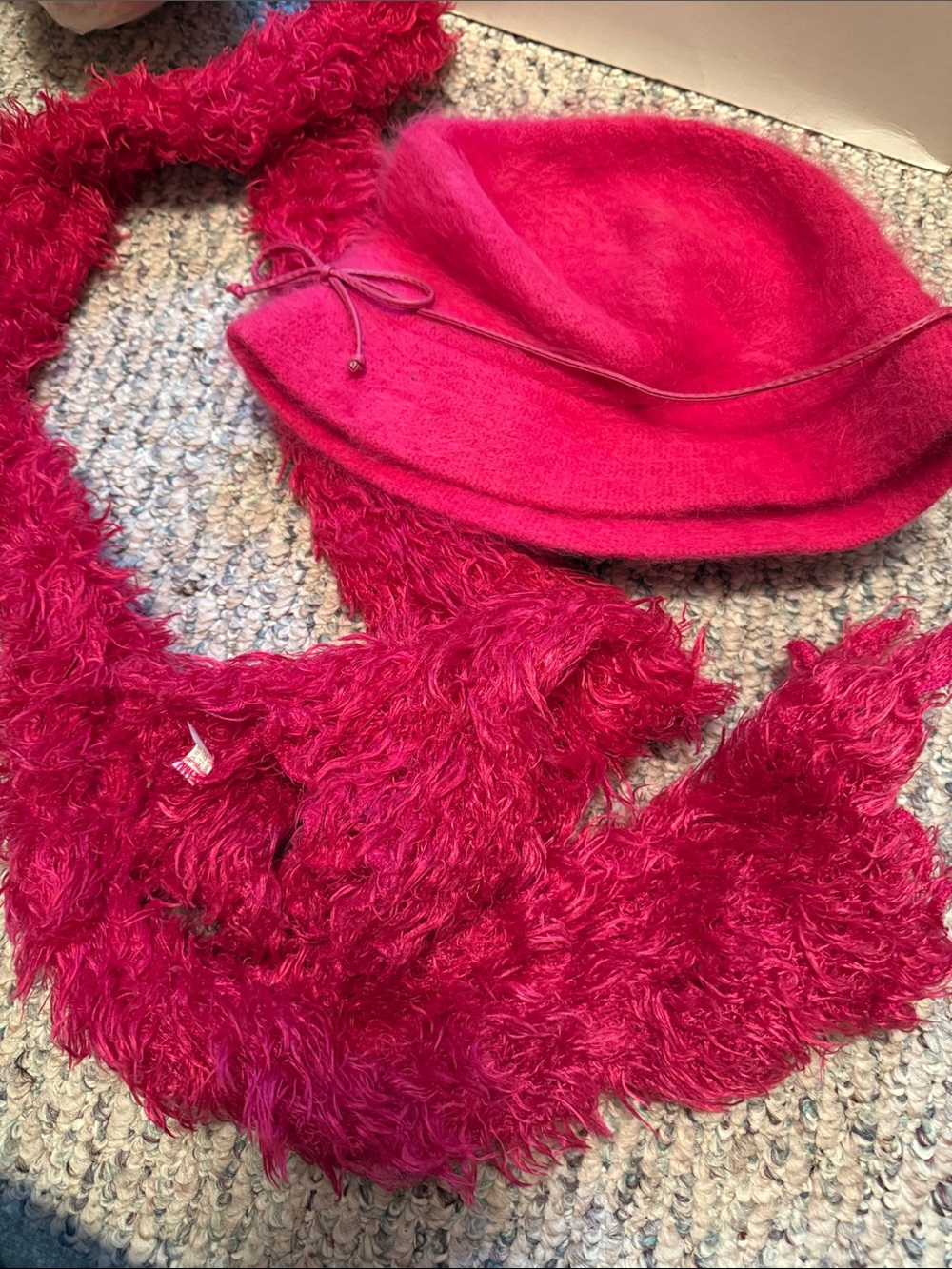 Fuzzy Hot Pink Bucket Hat & Fluffy Scarf Set